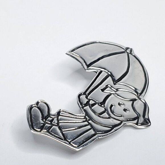 Sterling Silver Girl Child With Umbrella Brooch EFS Mexico - Picture 1 of 3